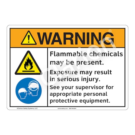 ANSI/ISO Compliant Warning/Flammable Chemicals Safety Signs Outdoor Weather Tuff Alum. (S4) 10x7